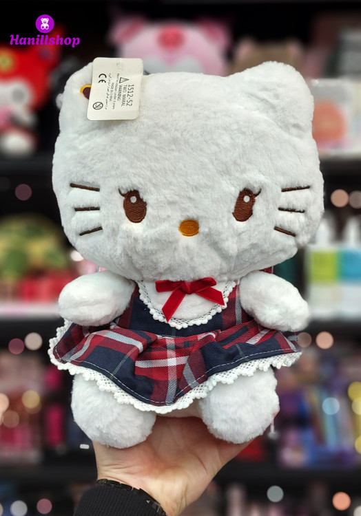 عروسک کیتی لباس چهارخونه پولیشی خارجی ۴۰ سانت